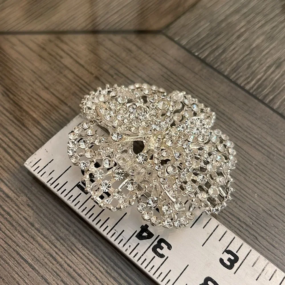 Vintage Style Rhinestone Brooch Flower Shape with a Butterfly in the Middle